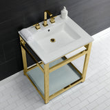 Fauceture VWP2522W8B2 25-Inch Ceramic Console Sink Set, White/Polished Brass