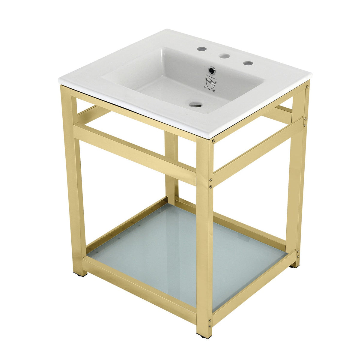 Fauceture VWP2522W8B2 25-Inch Ceramic Console Sink Set, White/Polished Brass