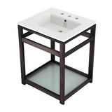 Fauceture VWP2522W8B5 25-Inch Ceramic Console Sink Set, White/Oil Rubbed Bronze