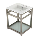 Fauceture VWP2522W8B8 25-Inch Ceramic Console Sink Set, White/Brushed Nickel