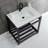 Fauceture VWP3122A0 31-Inch Ceramic Console Sink Set, White/Matte Black