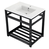 Fauceture VWP3122A0 31-Inch Ceramic Console Sink Set, White/Matte Black