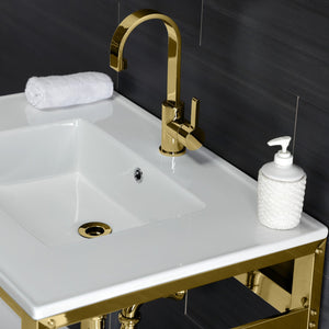 Fauceture VWP3122A2 31-Inch Ceramic Console Sink Set, White/Polished Brass