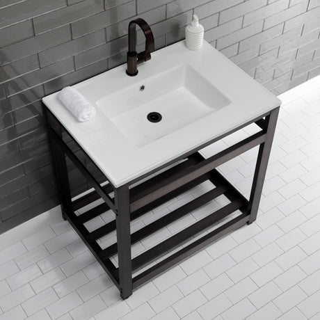 Fauceture VWP3122A5 31-Inch Ceramic Console Sink Set, White/Oil Rubbed Bronze
