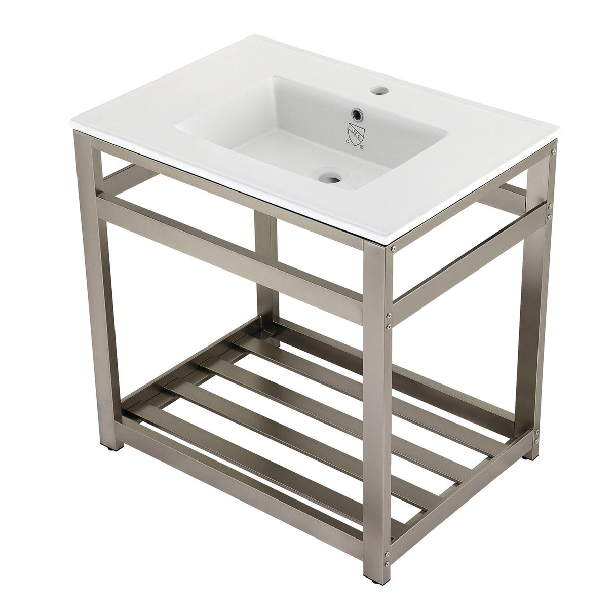 Fauceture VWP3122A8 31-Inch Ceramic Console Sink Set, White/Brushed Nickel