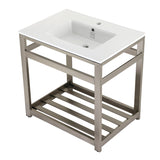 Fauceture VWP3122A8 31-Inch Ceramic Console Sink Set, White/Brushed Nickel