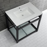 Fauceture VWP3122B0 31-Inch Ceramic Console Sink Set, White/Matte Black