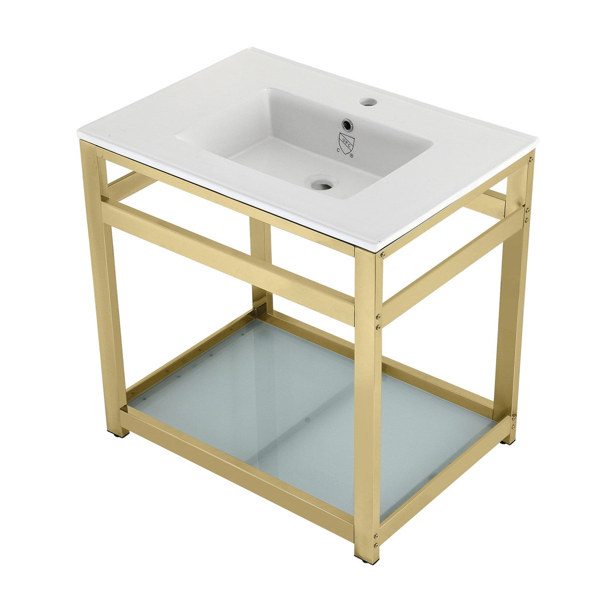 Fauceture VWP3122B2 31-Inch Ceramic Console Sink Set, White/Polished Brass