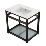 Fauceture VWP3122B5 31-Inch Ceramic Console Sink Set, White/Oil Rubbed Bronze