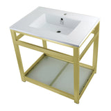 Fauceture VWP3122B7 31-Inch Ceramic Console Sink Set, White/Brushed Brass