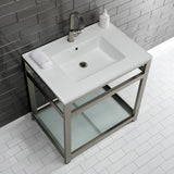 Fauceture VWP3122B8 31-Inch Ceramic Console Sink Set, White/Brushed Nickel