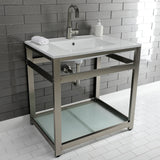 Fauceture VWP3122B8 31-Inch Ceramic Console Sink Set, White/Brushed Nickel