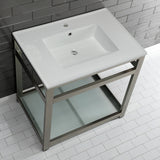 Fauceture VWP3122B8 31-Inch Ceramic Console Sink Set, White/Brushed Nickel