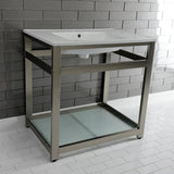 Fauceture VWP3122B8 31-Inch Ceramic Console Sink Set, White/Brushed Nickel