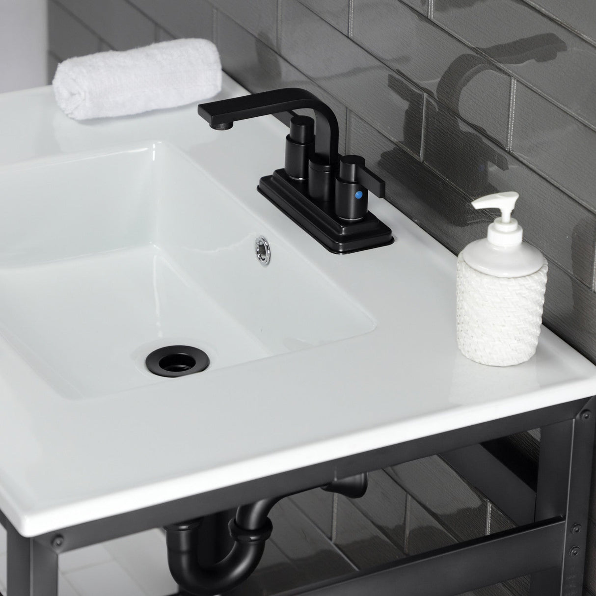 Fauceture VWP3122W4A0 31-Inch Ceramic Console Sink Set, White/Matte Black