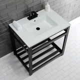 Fauceture VWP3122W4A0 31-Inch Ceramic Console Sink Set, White/Matte Black