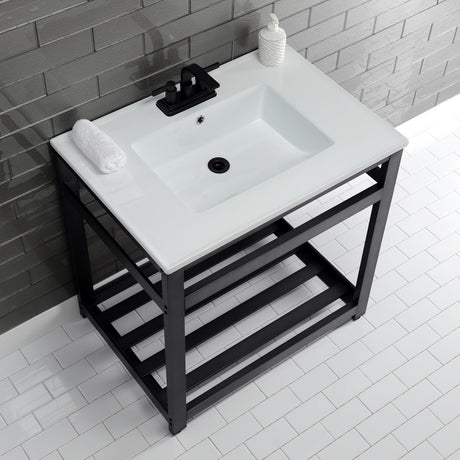 Fauceture VWP3122W4A0 31-Inch Ceramic Console Sink Set, White/Matte Black