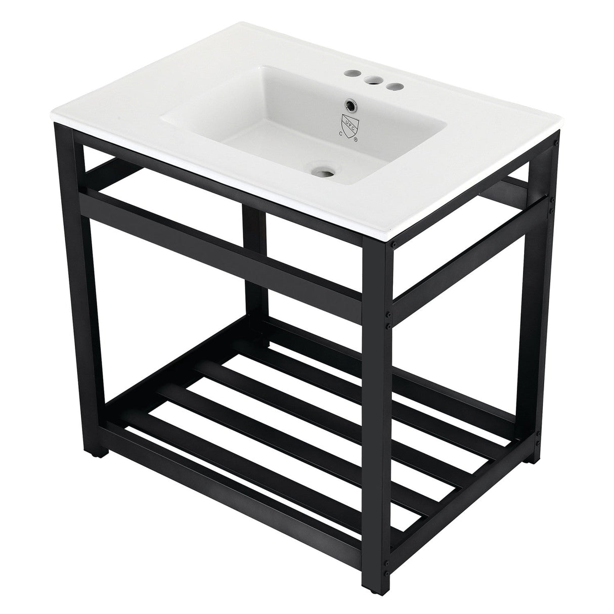 Fauceture VWP3122W4A0 31-Inch Ceramic Console Sink Set, White/Matte Black