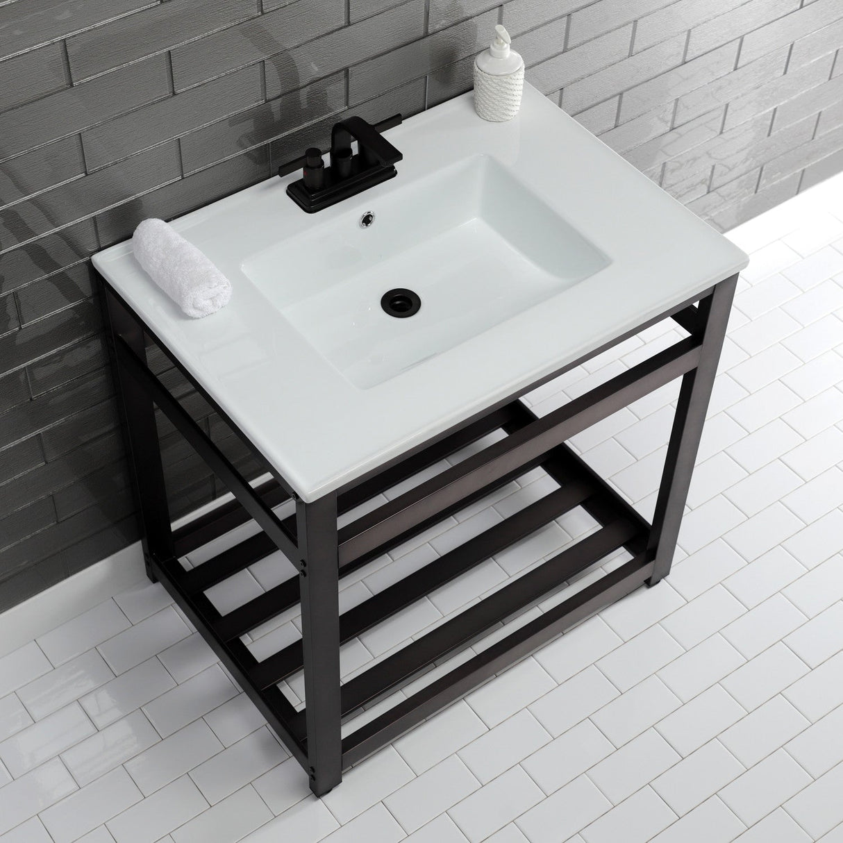 Fauceture VWP3122W4A5 31-Inch Ceramic Console Sink Set, White/Oil Rubbed Bronze