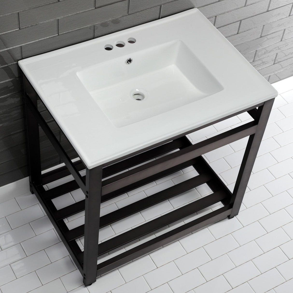 Fauceture VWP3122W4A5 31-Inch Ceramic Console Sink Set, White/Oil Rubbed Bronze