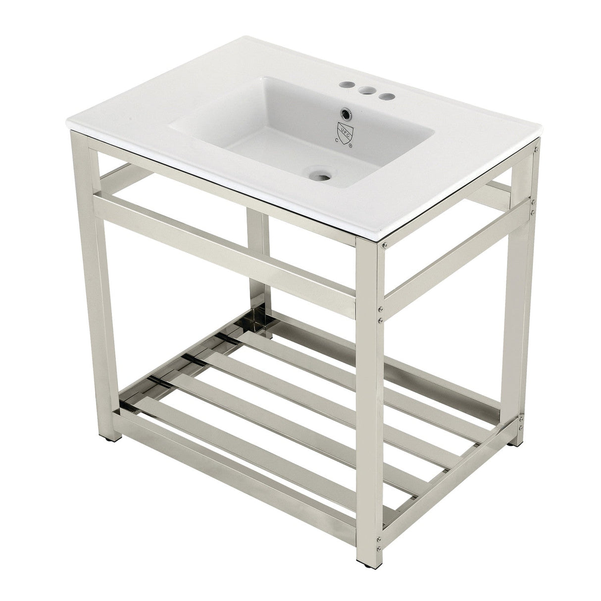 Fauceture VWP3122W4A6 31-Inch Ceramic Console Sink Set, White/Polished Nickel