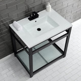 Fauceture VWP3122W4B0 31-Inch Ceramic Console Sink Set, White/Matte Black