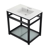 Fauceture VWP3122W4B0 31-Inch Ceramic Console Sink Set, White/Matte Black