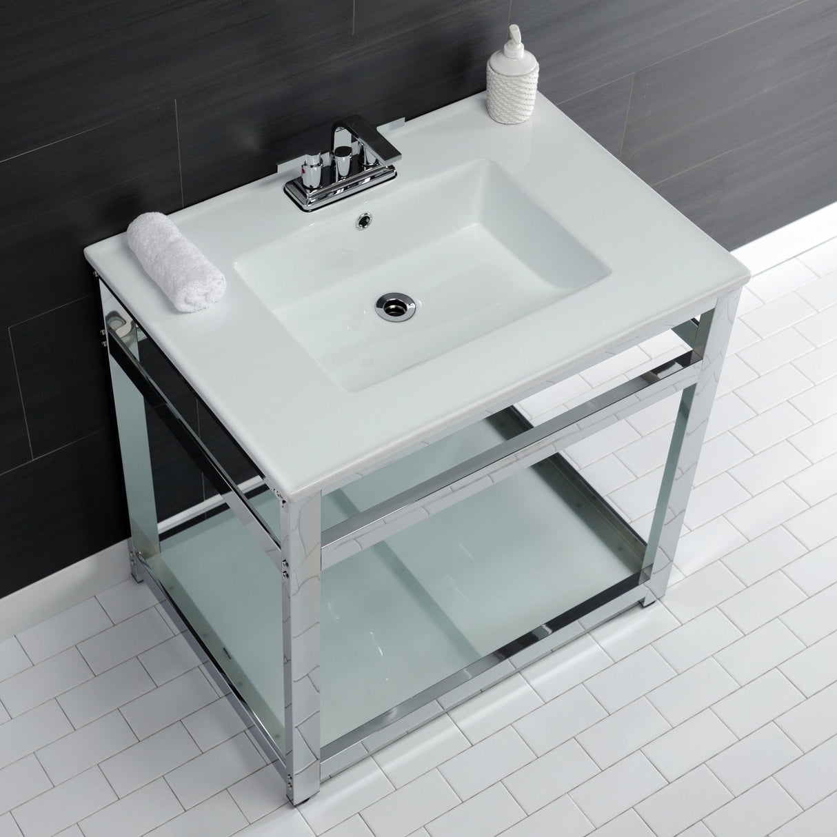 Fauceture VWP3122W4B1 31-Inch Ceramic Console Sink Set, White/Chrome