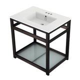 Fauceture VWP3122W4B5 31-Inch Ceramic Console Sink Set, White/Oil Rubbed Bronze