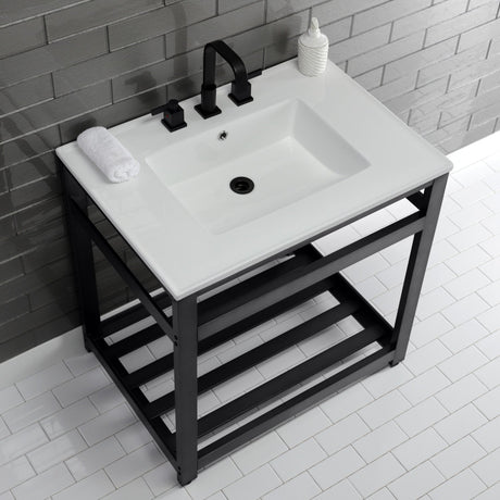 Fauceture VWP3122W8A0 31-Inch Ceramic Console Sink Set, White/Matte Black