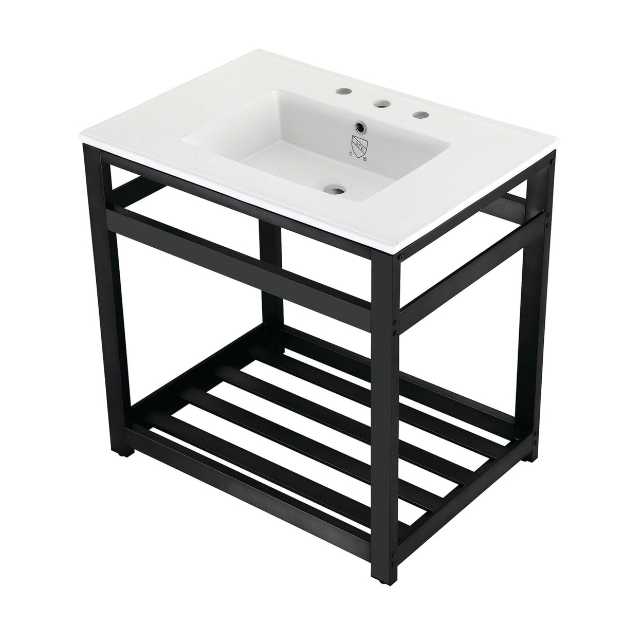 Fauceture VWP3122W8A0 31-Inch Ceramic Console Sink Set, White/Matte Black