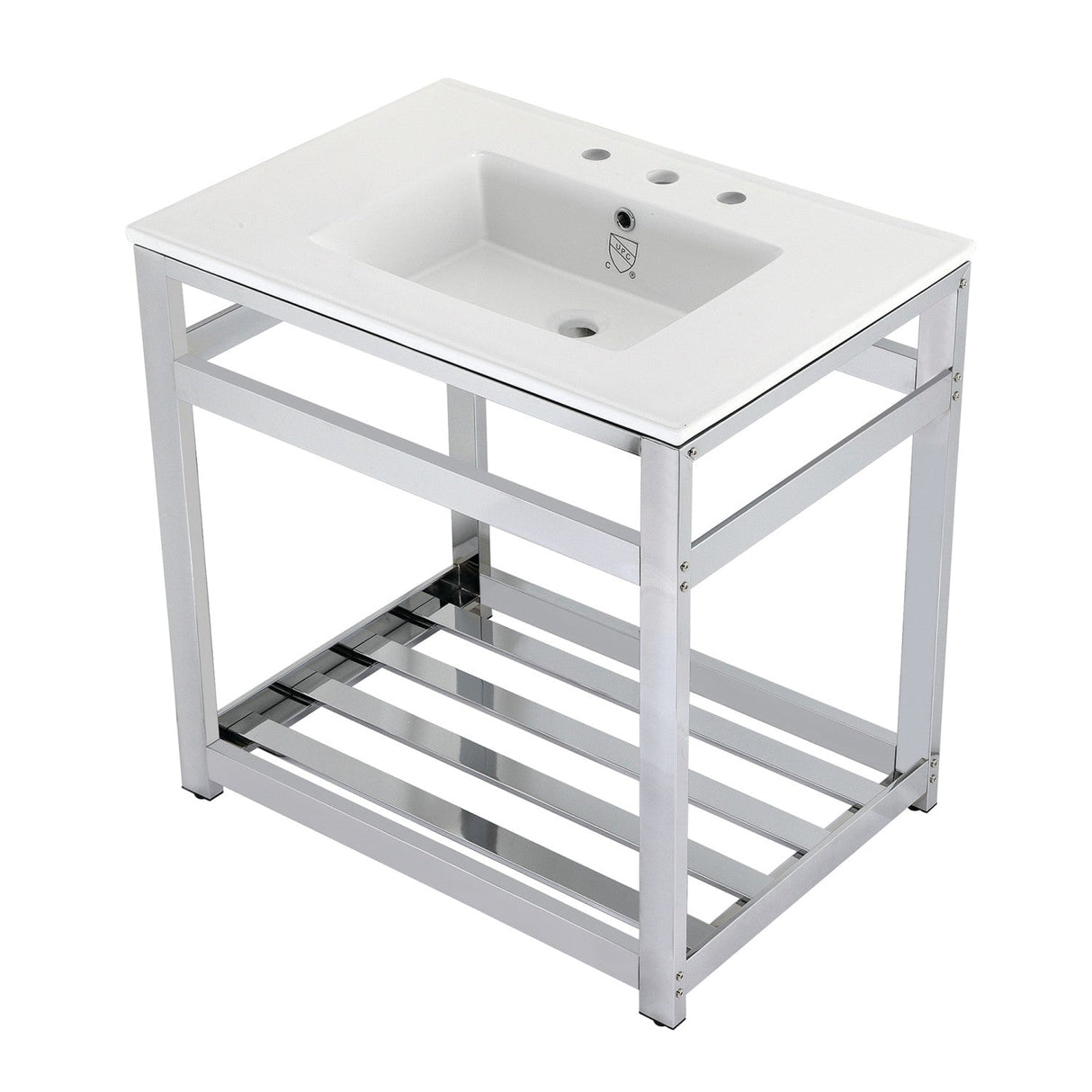 Fauceture VWP3122W8A1 31-Inch Ceramic Console Sink Set, White/Chrome