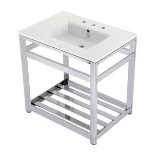 Fauceture VWP3122W8A1 31-Inch Ceramic Console Sink Set, White/Chrome