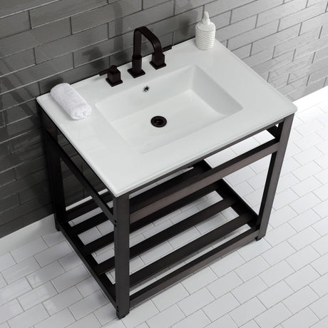 Fauceture VWP3122W8A5 31-Inch Ceramic Console Sink Set, White/Oil Rubbed Bronze