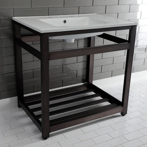 Fauceture VWP3122W8A5 31-Inch Ceramic Console Sink Set, White/Oil Rubbed Bronze