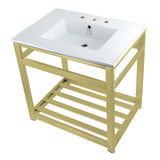 Fauceture VWP3122W8A7 31-Inch Ceramic Console Sink Set, White/Brushed Brass