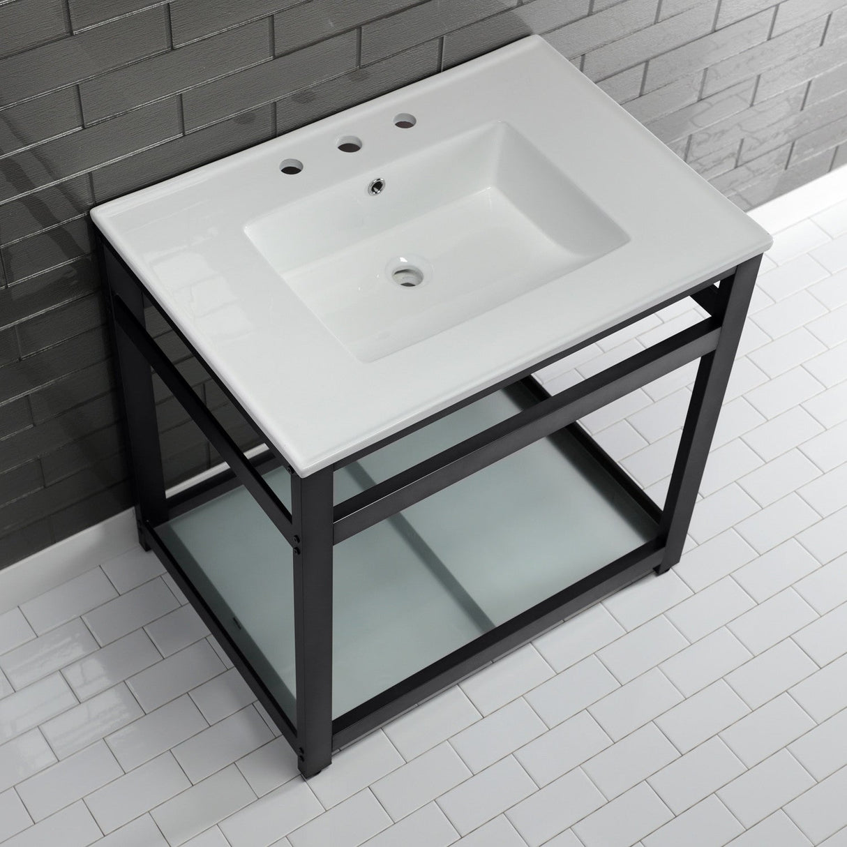 Fauceture VWP3122W8B0 31-Inch Ceramic Console Sink Set, White/Matte Black