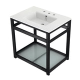 Fauceture VWP3122W8B0 31-Inch Ceramic Console Sink Set, White/Matte Black