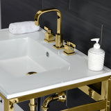 Fauceture VWP3122W8B2 31-Inch Ceramic Console Sink Set, White/Polished Brass