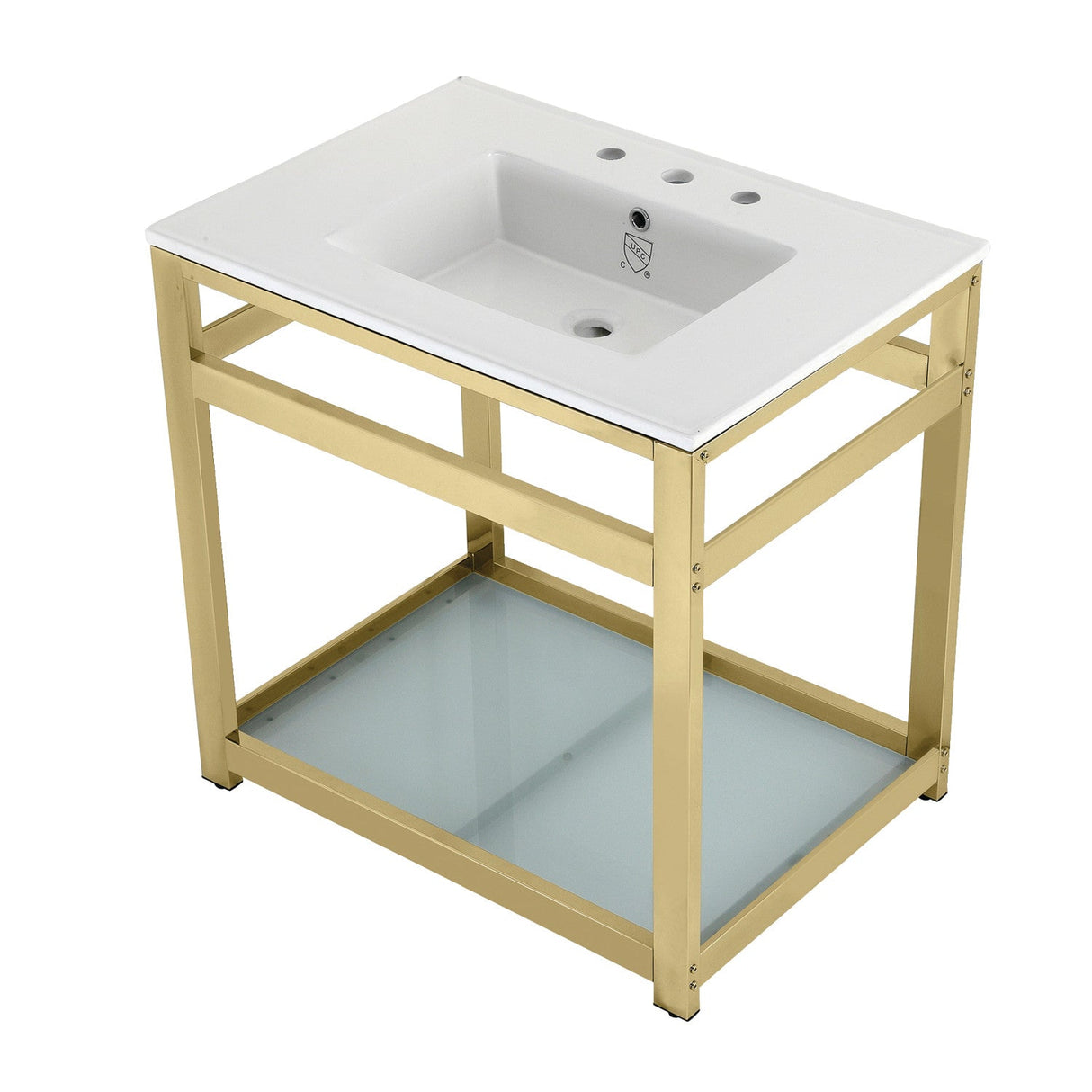 Fauceture VWP3122W8B2 31-Inch Ceramic Console Sink Set, White/Polished Brass