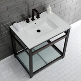 Fauceture VWP3122W8B5 31-Inch Ceramic Console Sink Set, White/Oil Rubbed Bronze