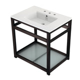 Fauceture VWP3122W8B5 31-Inch Ceramic Console Sink Set, White/Oil Rubbed Bronze