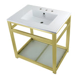 Fauceture VWP3122W8B7 31-Inch Ceramic Console Sink Set, White/Brushed Brass