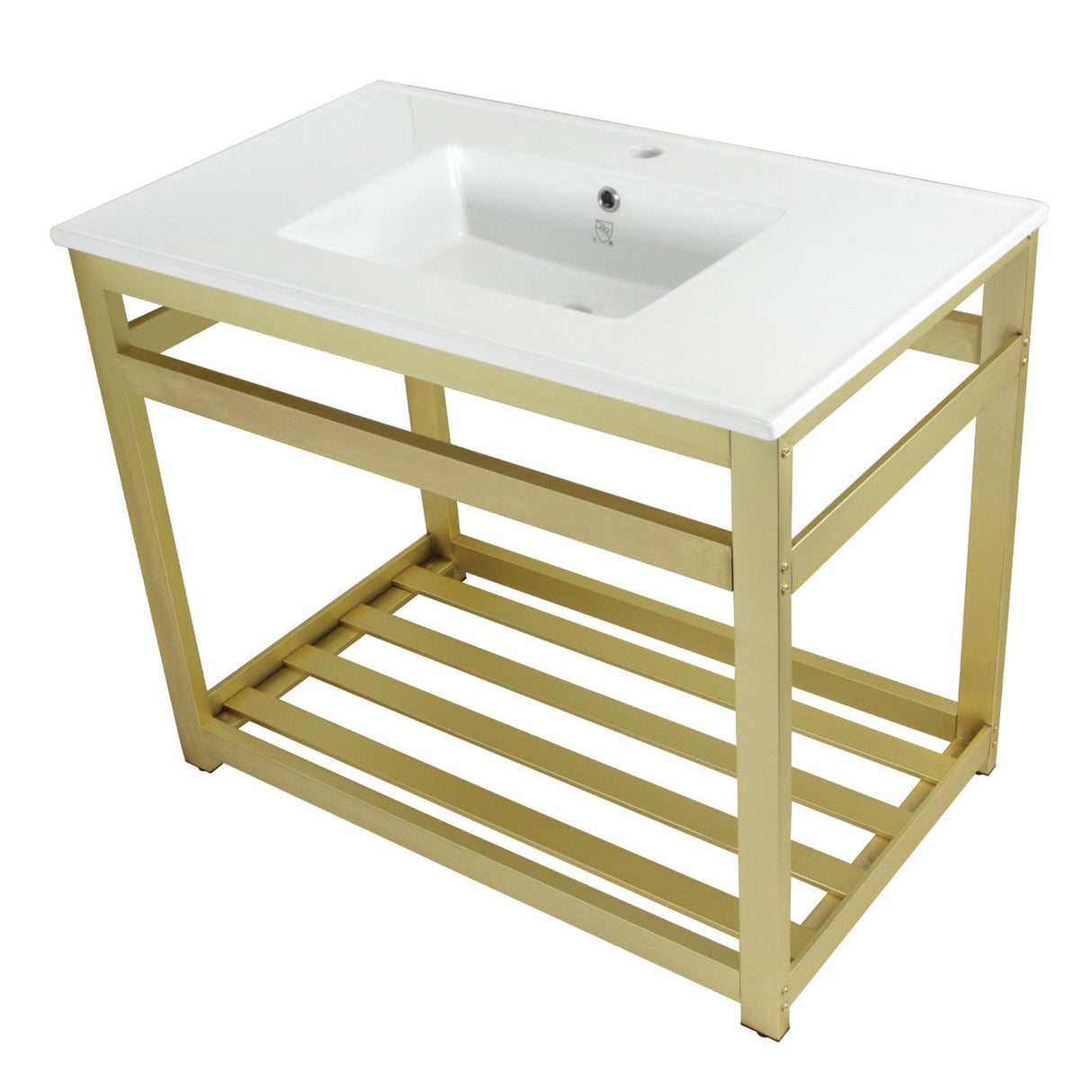 Quadras VWP3722A7 37-Inch Ceramic Console Sink Set, White/Brushed Brass