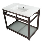 Quadras VWP3722B5 37-Inch Ceramic Console Sink Set, White/Oil Rubbed Bronze