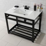 Quadras VWP3722W4A0 37-Inch Ceramic Console Sink Set, White/Matte Black