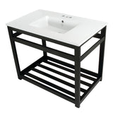 Quadras VWP3722W4A0 37-Inch Ceramic Console Sink Set, White/Matte Black