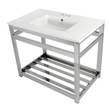 Quadras VWP3722W4A1 37-Inch Ceramic Console Sink Set, White/Polished Chrome