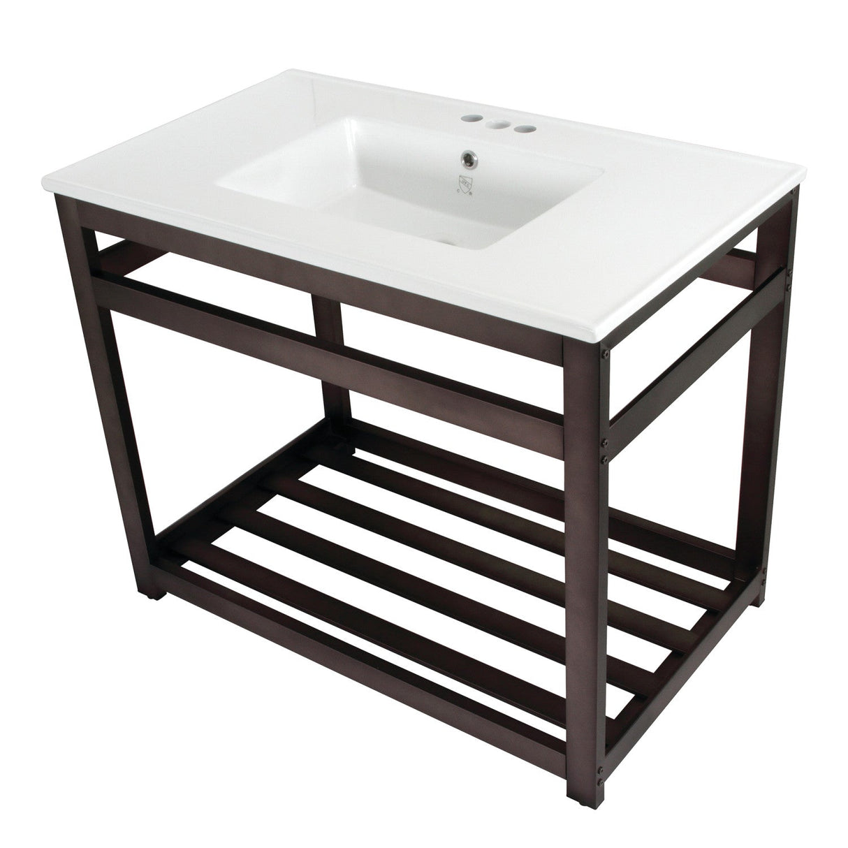 Quadras VWP3722W4A5 37-Inch Ceramic Console Sink Set, White/Oil Rubbed Bronze