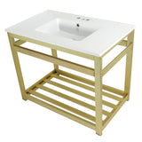 Quadras VWP3722W4A7 37-Inch Ceramic Console Sink Set, White/Brushed Brass